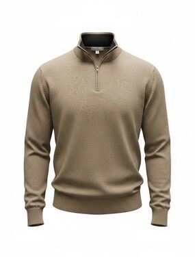 Men's Zip-Neck Sweater in Taupe